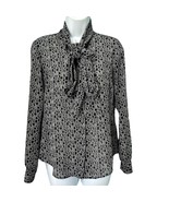 Michael Kors Black White Lettering Viscose Blend Tie-Neck Blouse size XS... - $27.32