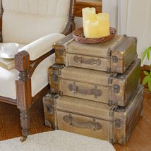 Zaer Ltd. Set of 3 Bamboo Finish Suitcase Trunk Decor (Natural Bamboo) - £220.21 GBP