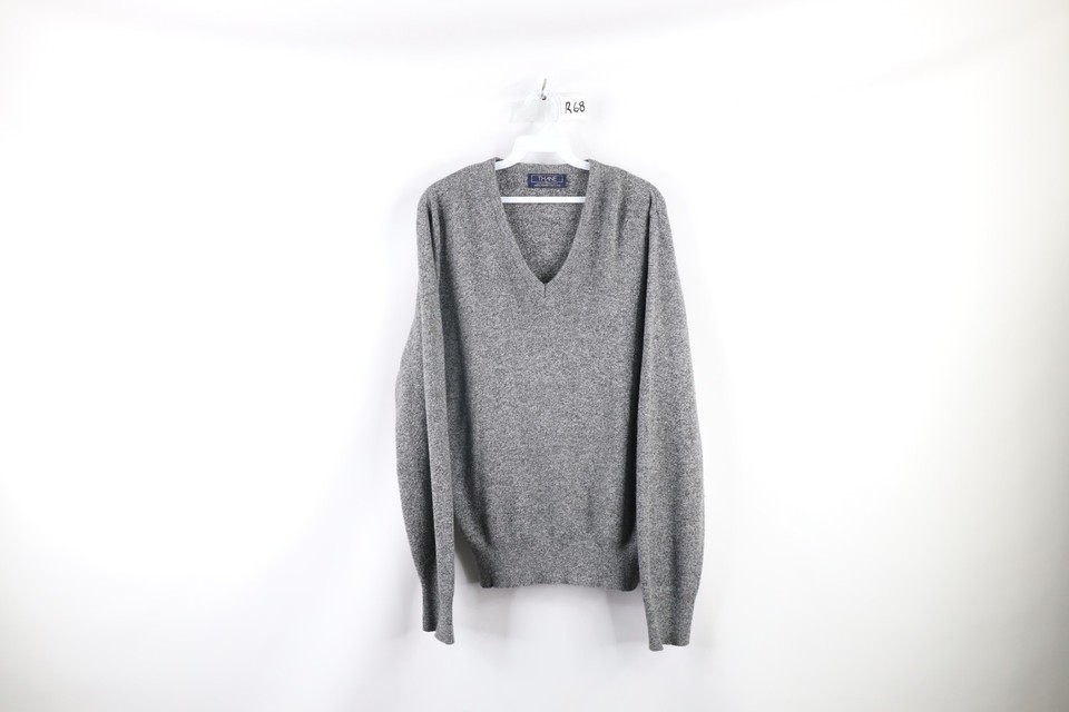 Vintage 70s Streetwear Mens Size XL Blank Knit V-Neck Sweater Heather Gr... - $33.62