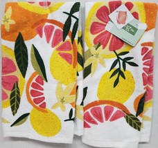 Set Of 2 Same Printed Kitchen Terry Towels (15&quot;x25&quot;) Tropical Fruits &amp; Leaves,Cc - £10.27 GBP
