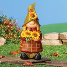 Sunflower Harvest Female Garden Gnome Indoor Outdoor Garden Statue Home ... - $25.84