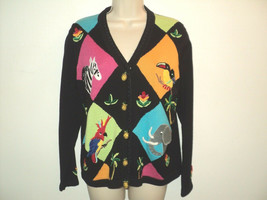 JACK B. QUICK Cardigan Sweater Size M Jungle Tropical Animals Knitted Medium - £17.83 GBP