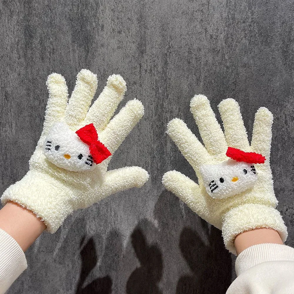 Sanrio Plush Gloves Hello Kitty Anime Kawaii Cinnamoroll Kuromi Warm Knitted - £7.39 GBP+