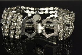 Vintage Costume Jewelry Bold Silver Tone Rhinestone Evening Dress Bracel... - $34.64