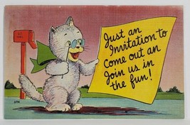 Adorable Kitty An Invitation to Come out and Join Us Postcard R9 - £3.10 GBP