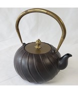 Japanese Tetsubin Cast Iron Round Swirl Teapot Tiliang Brass Lid 40 oz T... - €153,17 EUR