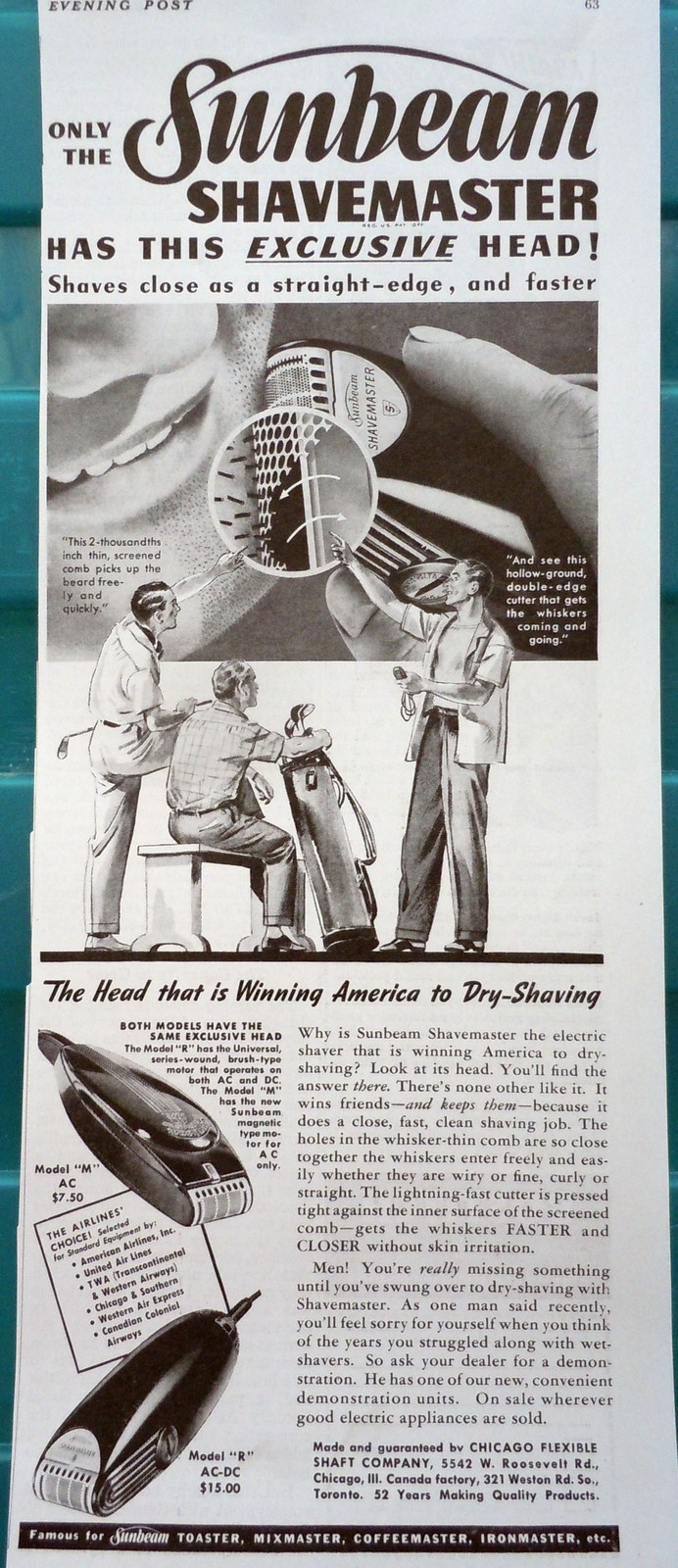 Primary image for Sunbeam Shavemaster Magazine Print Article Art Advertisement  1940s
