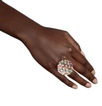 White Pearl Multi Color Rhinestone Gold Plated Dome Cocktail Stretch Ring - £28.37 GBP