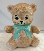 Vintage Teddy Bear, Piggy Bank W/Blue Bow 6.5x5 - £18.09 GBP
