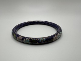 Vintage Chinese Thick Cloisonne Blue Enamel Flower Bangle 6.3cm BrB2 - $32.65