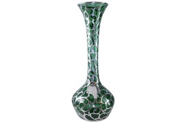 c1900 Large American Sterling Silver Overlay Vase over emerald green glass - $1,138.50