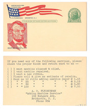 Postal Card UX27 Lincoln Patriotic Cachet A O Fleischman Bridgeton NJ Advert - £4.01 GBP