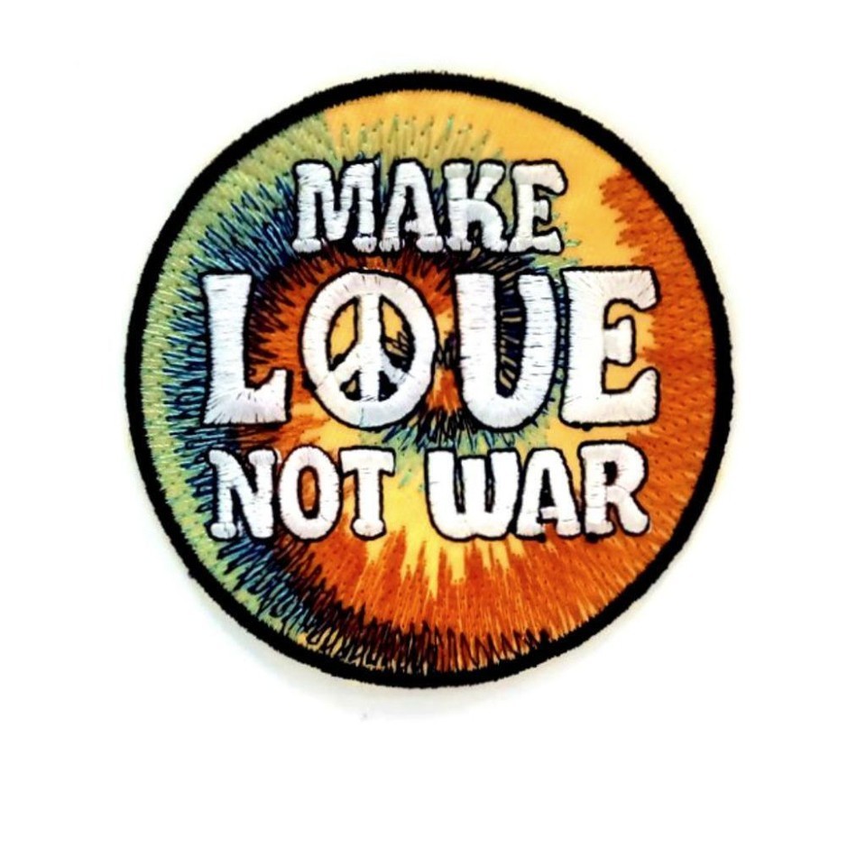 MAKE LOVE NOT WAR IRON ON PATCH 3&quot; Round Embroidered Applique Peace Move... - $3.95