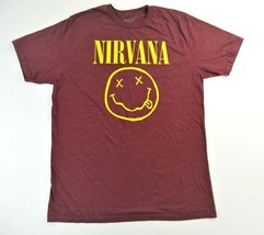 Nirvana Brick Red Short Sleeve T Shirt Neon Smile Logo Graphic Tee Mens ... - $18.69