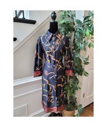 Zara Basic Shirt Dress Womens XS Navy Blue Chain Print Long Sleeve Casual - $48.60 CAD
