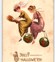 Halloween Postcard Two Witches Flying JOL Fantasy Gottschalk Dreyfuss Davis 2693 - £90.75 GBP