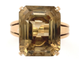14k Gold Handwrought Emerald Cut Genuine Natural Smoky Quartz Ring (#J6607) - $792.00