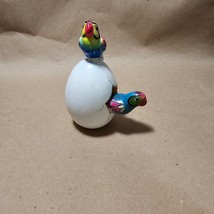 Tonala Pottery Hatched Egg Double Parrots Blue Pink Hand Painted Signed 151 - $14.83