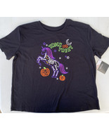 Girls Black &amp; Neon Unicorn Trick or Treat Halloween T-Shirt Tee Shirt - £5.65 GBP