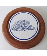 GOODWOOD Trivet Teak Wood Ceramic Sea Shell Ocean Design 8 7/8&quot; Signed V... - £27.05 GBP