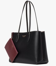 Kate Spade All Day Large Tote Black Leather + Pouch PXR00297 NWT $228 Retail FS - £116.49 GBP