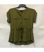 Alfani Womens S New Avocado Green Drawstring Waist Short Sleeve Top RETA... - $40.17 CAD