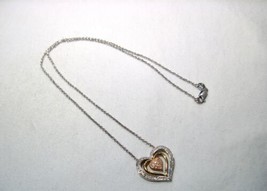 Sterling Silver Tri-Color Gold Vermeil Heart Diamond Pendant Necklace K660 - £54.27 GBP