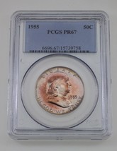 1955 50C Silver Franklin Half Dollar Proof Graded by PCGS as PF67! Nice Toning! - £93.42 GBP