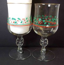 Set 2 Arby&#39;s Holly &amp; Berries Bow stemmed goblets Libbey 1980s 10 oz Christmas - £7.62 GBP