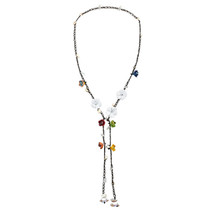Chic White Daisy Floral Mix Stone Genuine Leather Lariat Wrap Necklace - £13.25 GBP