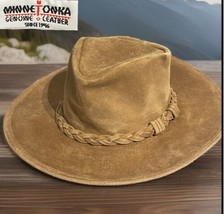 Minnetonka Cowboy Hat Brown Suede Leather Small Outback Deadstock Dundee NU USA - £33.35 GBP