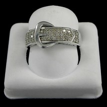 0.22 Ct Round Moissanite Knot Buckle Ring 14K White Gold Plated Sterling Silver - £75.72 GBP