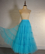 WATER-BLUE Sparkly Tulle Maxi Skirt Women Custom Plus Size Tulle Skirt image 1