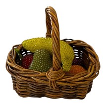 VTG Beaded Faux Fruit Set in Wicker Basket – 6-Piece Decorative Display - $34.06 CAD