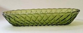 Depression Indiana Glass Basket Weave Avocado Green Celery Relish Dish 1960&#39;s  - £25.35 GBP