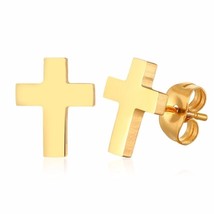 Vnox Simple Cross Stud Earrings for Women Men Black Gold Tone Stainless Steel Tr - £6.72 GBP