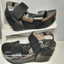 OTBT Bushnell Womens Black Leather Elastic Ankle Strap Wedge Sandals Siz... - £39.87 GBP