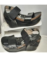 OTBT Bushnell Womens Black Leather Elastic Ankle Strap Wedge Sandals Siz... - £39.23 GBP