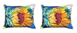 Pair of Betsy Drake Windy Sunflower Large Indoor Outdoor Pillows - £69.89 GBP