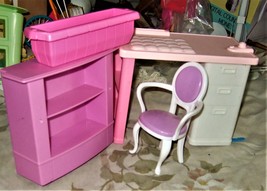 Barbie Desk, Chair, Bookcase &amp; flower pot - $7.90