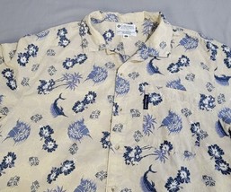 Columbia Hawaiian Swordfish Floral Button Up Short Sleeve Shirt Mens Blu... - $12.16