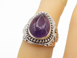 925 Sterling Silver - Tear Drop Amethyst Shiny Swirl Cocktail Ring Sz 6 - RG8337 - £30.90 GBP