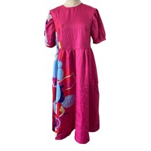 Barbie Movie Weird Doll Pink Puff Sleeve Abstract Print Midi Dress Size ... - $32.47