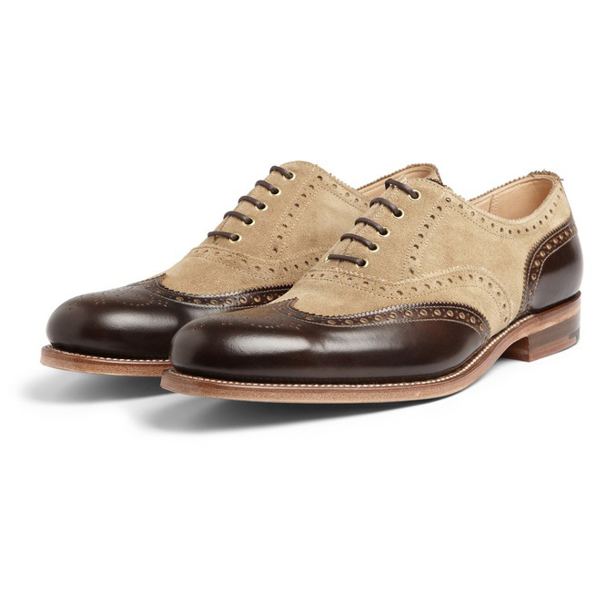 NEW Handmade Two Tone Beige Brown Shoe, Men Wingtip Lace Up Shoe, Suede Leather