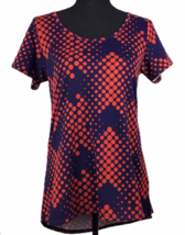 Lularoe Irma Womens Size XS Short Sleeve Shirt Stretch Blue Red Polka Dots  - £19.82 GBP