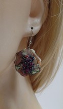 Unbranded Vintage Abalone Shell &amp; Burgundy Beads French Wire Ear Rings Apx 2&quot; L - £11.87 GBP