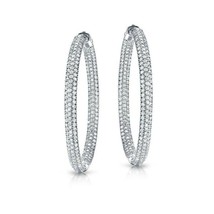 2.0Ct Round Cut Moissanite Micro Pave Huggie Hoop Earrings 14K White Gold Plated - £110.27 GBP