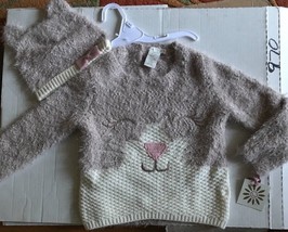 Childs Kitty Cat Sweater and Hat Set 2T 3T 4T 5T - £22.37 GBP