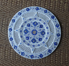 15&quot; Filigree Marble Plate Lapis Lazuli Inlay Handicraft Design Kitchen D... - $650.93
