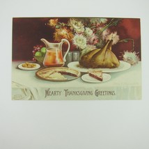 Thanksgiving Postcard Meal Table Turkey Pie Fruit Flowers Embossed Antique 1907 - £7.98 GBP